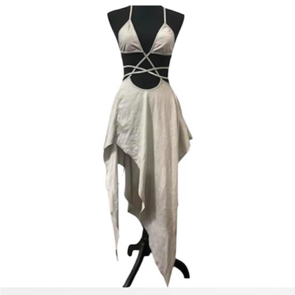 Dolls Kill Darker Wavs Echo Stone Washed Grey  Asymmetrical Wrap Dress